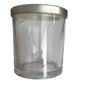 Прозрачный стеклянный подсвечник с серебряной металлической крышкой
