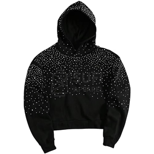 Sudadera con Capucha Extra Grande de Punto Forrada para Invierno con Pedrería Brillante y Logotipo Frontal, Cómoda y Llamativa, de Poliéster/Algodón - Product Image 1