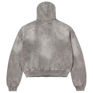 Sudadera con capucha y cremallera para mujer, estilo vintage, con pedrería y detalles de tachuelas, lavada y personalizable – Chaqueta streetwear corta - Product Image 2