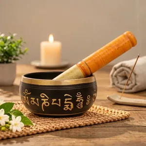 Bol chantant en laiton de style antique, sculpture, autre placage, mantra bouddhiste, yoga, guérison spirituelle, décoration intérieure - Product Image 1