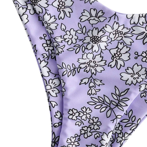 Women's Floral Print Bikini Set <b>Bandeau</b> Top Thong Bottom Stretch Swimwear Purple Patterned Two Piece Swimsuit - Product Image 6