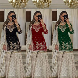 DESIGNER PARTY WEAR TOP Y PLAZZO CON FANCY DUPPATA Y BORDADO TRABAJO HEAVY FOX GOARGATE CON PESADO BORDADO TRABAJO - Product Image 2