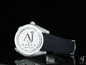 Montre mécanique à cadran blanc, boîtier rond plaqué rhodium, lunette en cristal, bracelet en silicone, montre-bracelet élégante - Product Image 2
