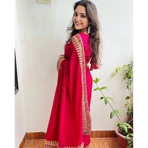 ผ้าส่าหรีงานปักลายผ้าจอร์เจียแบบมีหลายชิ้นสีชมพูแฟชั่น - Product Image 3