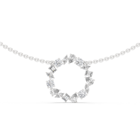Collier pendentif élégant en or blanc 14 carats avec diamants de laboratoire, en forme de grappe ronde, et pendentif cercle en or blanc avec diamants de formes variées