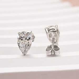 Sparkly 1CT Each Pear Cut Solitaire <b>Stud</b> Halo <b>Earrings</b> 2CT Moissanite with 925 <b>Silver</b> Engagement Jewelry Gift for Friends - Product Image 5