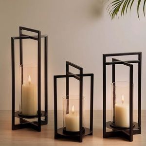 <b>Set</b> Of 3 Home Decor Customised Black Outdoor Indoor Metal & Candle Holder Farmhouse Floor & Hanging <b>Lanterns</b> Event Decor Stands - Product Image 1