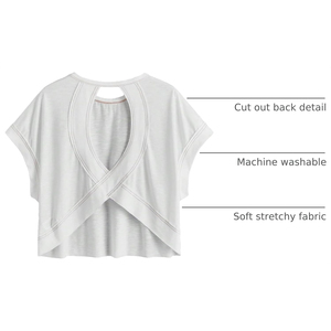 Camiseta Deportiva de Mujer, Blanca, de Color Sólido, con Mangas Cruzadas, Corte Recortado, Tejida, Transpirable, Asimétrica, Holgada, para Primavera/Verano - Product Image 2