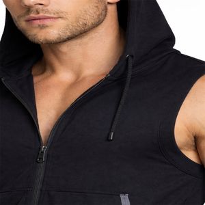 Débardeur à capuche sans manches pour homme, dernière conception, coupe athlétique, fermeture éclair intégrale sur le devant, vêtement de sport, fabriqué par un fabricant de débardeurs pour homme - Product Image 4