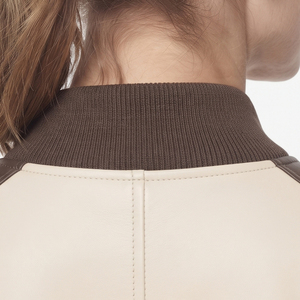 Chaquetas de cuero tipo bomber para mujer al por mayor, chaqueta de cuero tipo bomber para mujer con bolsillos laterales, chaqueta de cuero tipo bomber con cremallera para damas - Product Image 5