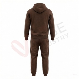 Conjunto Deportivo Marrón para Hombre, Manga Larga, con Capucha y Cordón Ajustable, Color Sólido, Corte Regular, para Otoño, 100% Algodón Transpirable - Product Image 2