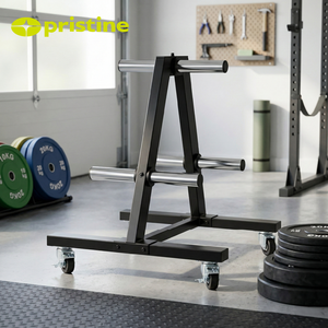 Modern Durable Cast Iron & Metal Stable A-frame Rolling Foldable Bumper <b>Plate</b> <b>Rack</b> with Wheels Commercial Gym Equipment Storage - Product Image 5