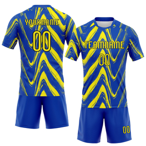Conjunto de Camiseta y Pantalones Cortos de Fútbol Sublimados Personalizados, Azul y Amarillo, Nombre del Equipo, Número, Absorbe la Humedad, Unisex, Adulto, Corte Regular, Manga Corta - Product Image 3