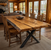 Table à manger en bois d'acacia massif de qualité supérieure avec pieds en métal robustes, meubles en bois à bord naturel pour maison moderne, restaurant, ferme