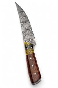 Outil utilitaire à lame fixe en acier Damas artisanal personnalisé avec manche hybride en résine et bois - Product Image 5