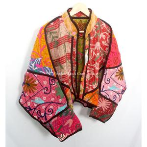 Vintage Women's 100%<b>Kantha</b> <b>Jacket</b> Handmade Indian Embroidered Bohemian Style with openclosure fashionable <b>jackets</b> floral pattern - Product Image 4