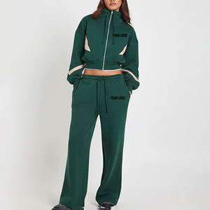 Conjunto Deportivo de Dos Piezas para Mujer, Talla Grande, Verde, Tejido de Punto, Manga Larga, con Capucha, Corte Holgado, Color Sólido, Informal, para Todas las Temporadas - Product Image 4