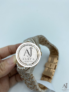 AARVA JEWELS นาฬิกาควอทซ์สุดหรูสำหรับผู้ชาย ทองเหลืองประดับเพชร ขนาด 26 มม. สายแบบอนาล็อก ตัวล็อคแบบซ่อน สายขนาด 20 มม. นาฬิกาวินเทจโครโนกราฟ - Product Image 5