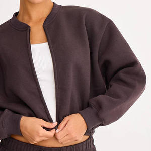 Sudadera de Mujer con Cierre Frontal, Cuello Redondo, Color Gris Oscuro, Manga Larga, Corte Holgado, 100% Algodón, para Otoño - Product Image 3
