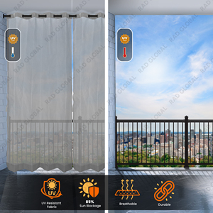 Cortinas para Exteriores Resistentes al Agua en Gris Claro, Hechas con Tela de Poliéster Teñida en Solución, para Balcón y Patio - Product Image 2