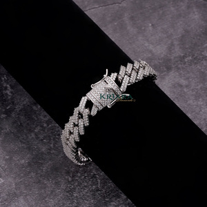 Bracelet chaîne pour homme en argent 925 plaqué rhodium noir avec moissanite, style hip-hop micro-pavé, design à maillons - Product Image 2