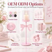 Porte-bougie romantique en métal avec cylindre en verre rose, décoration de table pour événements de mariage, vente en gros, fabricant OEM ODM