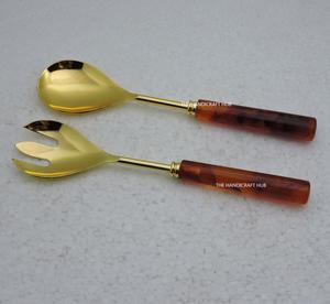 Service à salade en marbre de haute qualité et acier inoxydable avec finition dorée, idéal pour servir - Product Image 4