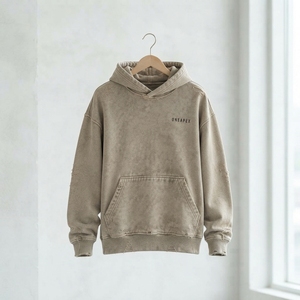 ONEAPEX Men's Distressed Hoodie <b>Oversized</b> Pullover <b>Sweatshirt</b> Washed <b>Vintage</b> Style Kangaroo Pocket Casual Autumn Fit - Product Image 4