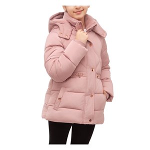 Pink Hooded Puffer Jacket Women's <b>Winter</b> <b>Coat</b> Windproof Casual <b>Thick</b> Polyester Wadding Regular Length Zipper Closure - Product Image 2