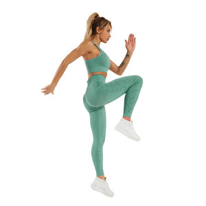 Conjunto de Yoga de 2 Piezas sin Costuras de Alta Calidad para Mujer, en Oferta, Spandex y Poliéster Transpirable, Cuello en V, Tallas Grandes, Diseño Liso - Product Image 1