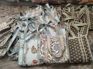 Small Bohemian Cotton Tote Bags Floral Striped Patterns Two Handles Open Top for Shopping All Seasons Rajasthan Jaif Textiles - Product Image 2