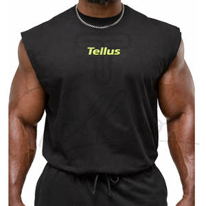 Camiseta sin mangas personalizada con cuello redondo y hombros anchos, corte holgado, tela de algodón ligera, con logo impreso, para hombre - Product Image 2