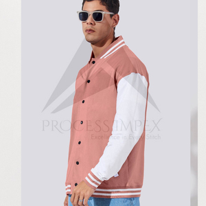 Veste de sport rose pour homme, couleur unie, col rabattu, fermeture à boutons, polyester et coton, vêtement décontracté pour l'automne - Product Image 1