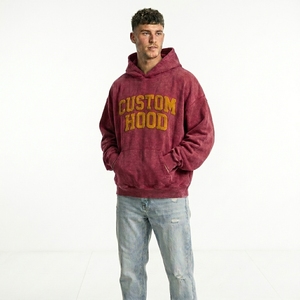 Sweat à capuche homme en molleton de coton épais, style vintage High Street, avec patch chenille personnalisé, épaules tombantes, haut streetwear rétro - Product Image 2