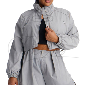 Women's Autumn/Winter Lightweight Knitted Polyester Cropped Windbreaker <b>Jacket</b> Custom Short Canvas Stand Collar High Street - Product Image 6