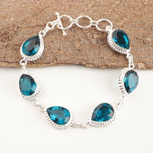Pulseras de Plata de Ley 925 al por Mayor, Pulseras de Moda con Apatita Azul Curativa, Corte Facetado en Forma de Pera con Engaste de Bisel - Product Image 2
