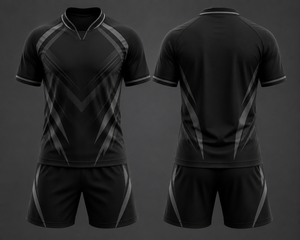 <b>Men's</b> Black Soccer Jersey Set Short Sleeve V-Neck Geometric Print Polyester Moisture Wicking All Seasons Athletic Fit - Product Image 1