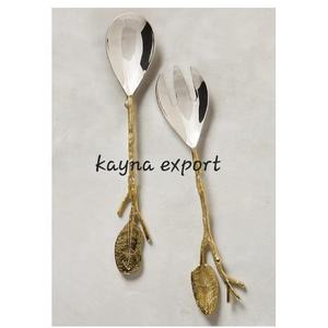 Royal Wedding Restaurant Dinner Ware <b>Serving</b> Set of 2 Metal <b>Gold</b> Color Cutlery Stainless Steel Cutlery Set - Product Image 5