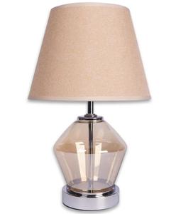 Modern Glass Table Lamp with Beige Fabric Empire Shade Warm White Light for Bedroom <b>Decorative</b> <b>Lighting</b> - Product Image 2