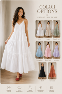 Vestido Midi de Verano para Mujer, Blanco, Cuello en V, Tirantes Finos, Estilo Bohemio, de Algodón Ecológico, Vintage, para la Playa - Product Image 2