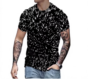 T-shirt à manches courtes pour homme, noir, col rond, imprimé abstrait blanc, coupe classique, décontracté, 100% coton, tissu tricoté respirant - Product Image 1