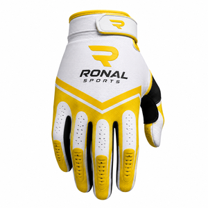ถุงมือแข่งรถแบบเต็มนิ้ว Ronal Sports ผลิตจากโพลีเอสเตอร์และผ้าฝ้าย ระบายอากาศได้ดี กันลื่น ปิดด้วยหัวเข็มขัด พิมพ์ลายดิจิทัล สีเหลืองขาว - Product Image 1