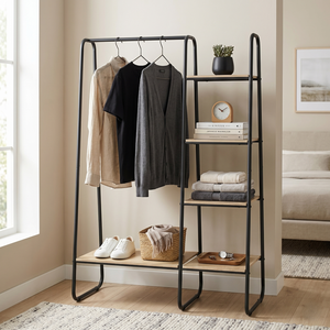 Minimalist Metal Clothing Organizer Rack With 5-Tier Storage <b>Shelf</b> For Bedroom Standing Type Carbon Steel Multifunctional Design - Product Image 6