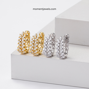 Boucles d'oreilles créoles en argent sterling 925 en forme de feuille, plaquées rhodium et or 18 carats, avec zircon, bijoux tendance pour femme, pour mariage et soirée - Product Image 6