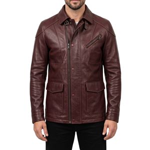 Black Single Left Chest Zipper Pocket Minimalist Men Leather <b>Jacket</b> Cafe <b>Racer</b> Design Stand Collar Clean Finish Leather <b>Jackets</b> - Product Image 4