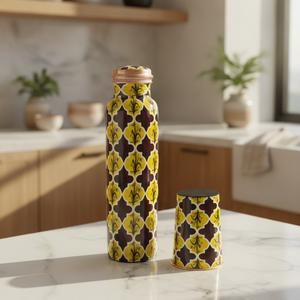 Juego de Termo de Cobre con Diseño Oriental Moderno, 3 Piezas, Botella y Tazas Ecológicas para Uso en la Cocina, de la India - Product Image 2