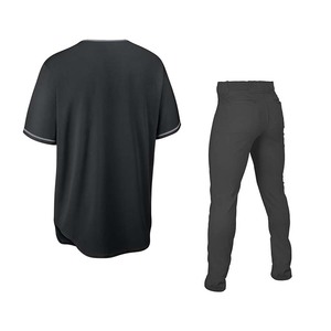 Men's <b>Black</b> Baseball Uniform Set Short Sleeve Button Front Jersey And <b>Pants</b> Moisture Wicking Polyester All Seasons - Product Image 3