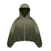 Sweat à capuche zippé délavé pour homme 100 % coton French Terry avec poche, style streetwear décontracté