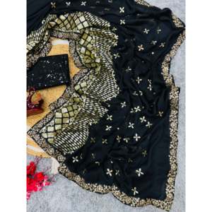 Sari ethnique de créateur avec de superbes broderies en zari et en feuille d'or - Product Image 2