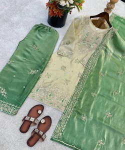 Conjunto Moderno de Top y Pantalón Palazzo con Bordado de Seda y Lentejuelas, con Dupatta, Ropa Étnica para Mujer, Vestido para Bodas y Fiestas 82502 JF-039 - Product Image 4